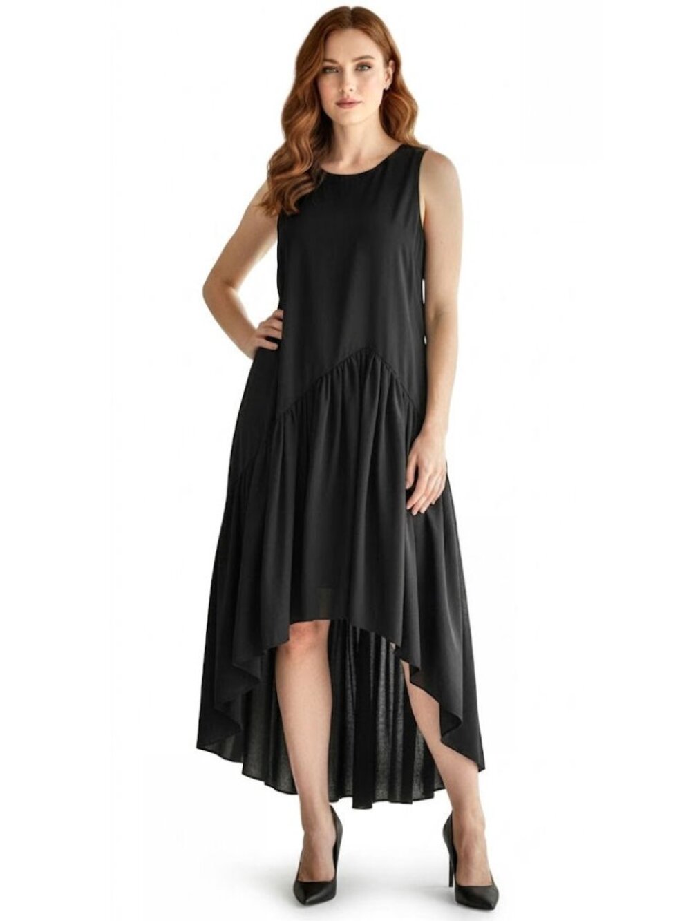 Balenciaga Flared Ruffle Skirt Dress, Black, Womens Size 8 US, 40 FR, 12 UK
